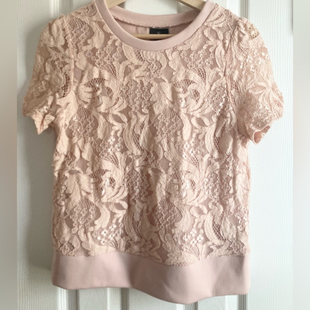 Light pink Worthington short sleeve lace top Size S
